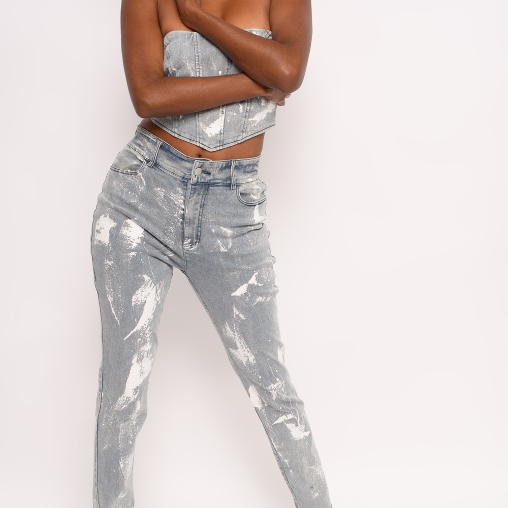 2 piece blue Jean white design